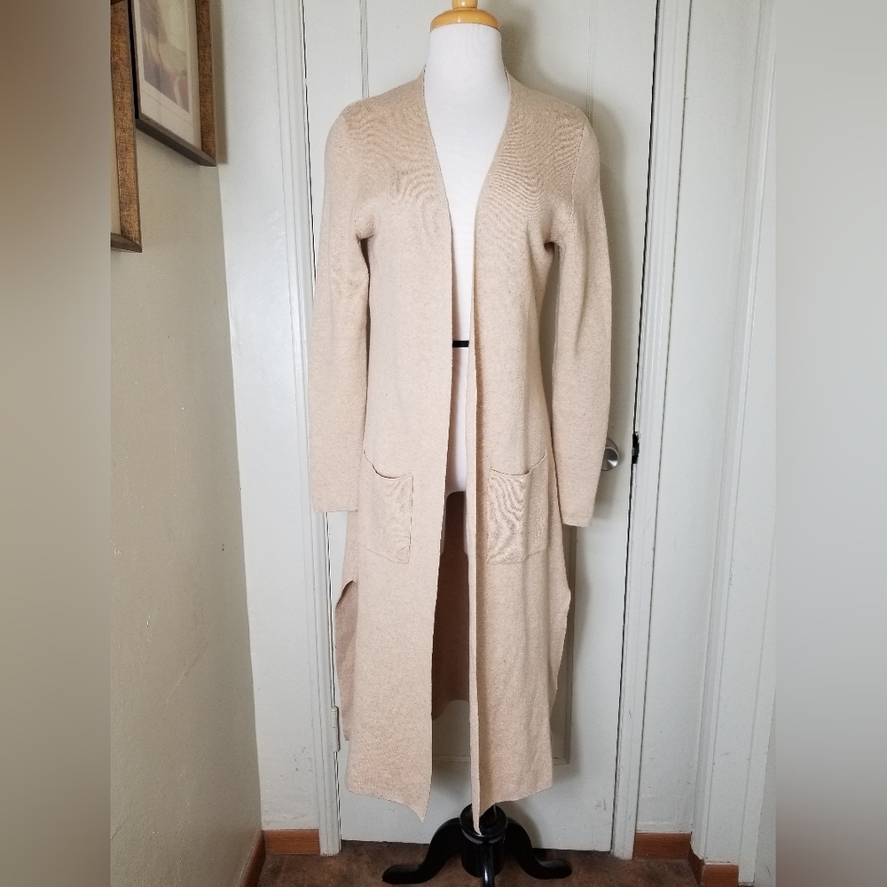 ANTHROPOLOGIE IF IT WERE ME cream beige cotton long length open front cardigan